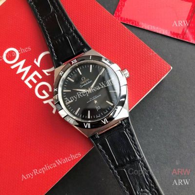 High Quality Replica OMEGA Constellation Black Imported Rubber Strap Black Face Dial Black 316L Stainless Steel Case Watch 